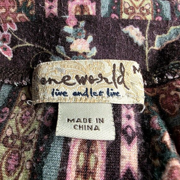 One World Golche Brown Floral and Patterns Soft Tunic Top Size Medium - Picture 5 of 8